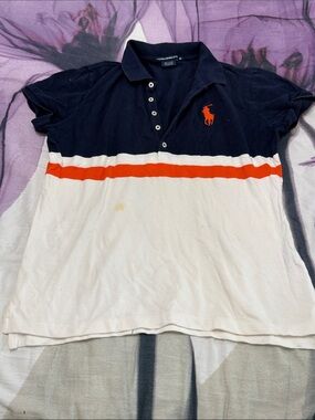 Ralph Lauren Navy, White & Orange Colorblock Polo